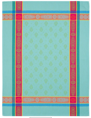 Set of 3 French Jacquard dish cloths (Vaucluse. Turquoise - Click Image to Close